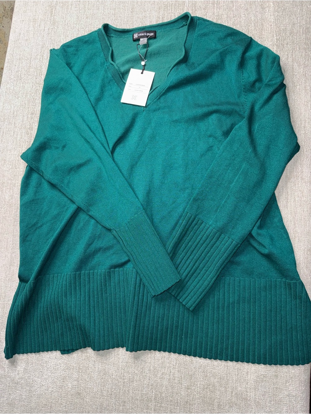 Cable & Gauge Aventurine Green V-Neck Tunic Sweater NWT 2X